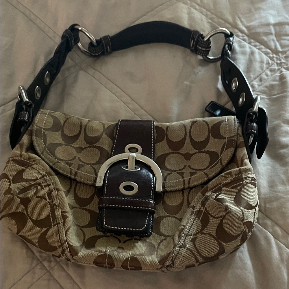 Coach Tan and Brown Signature Shoulder Bag
